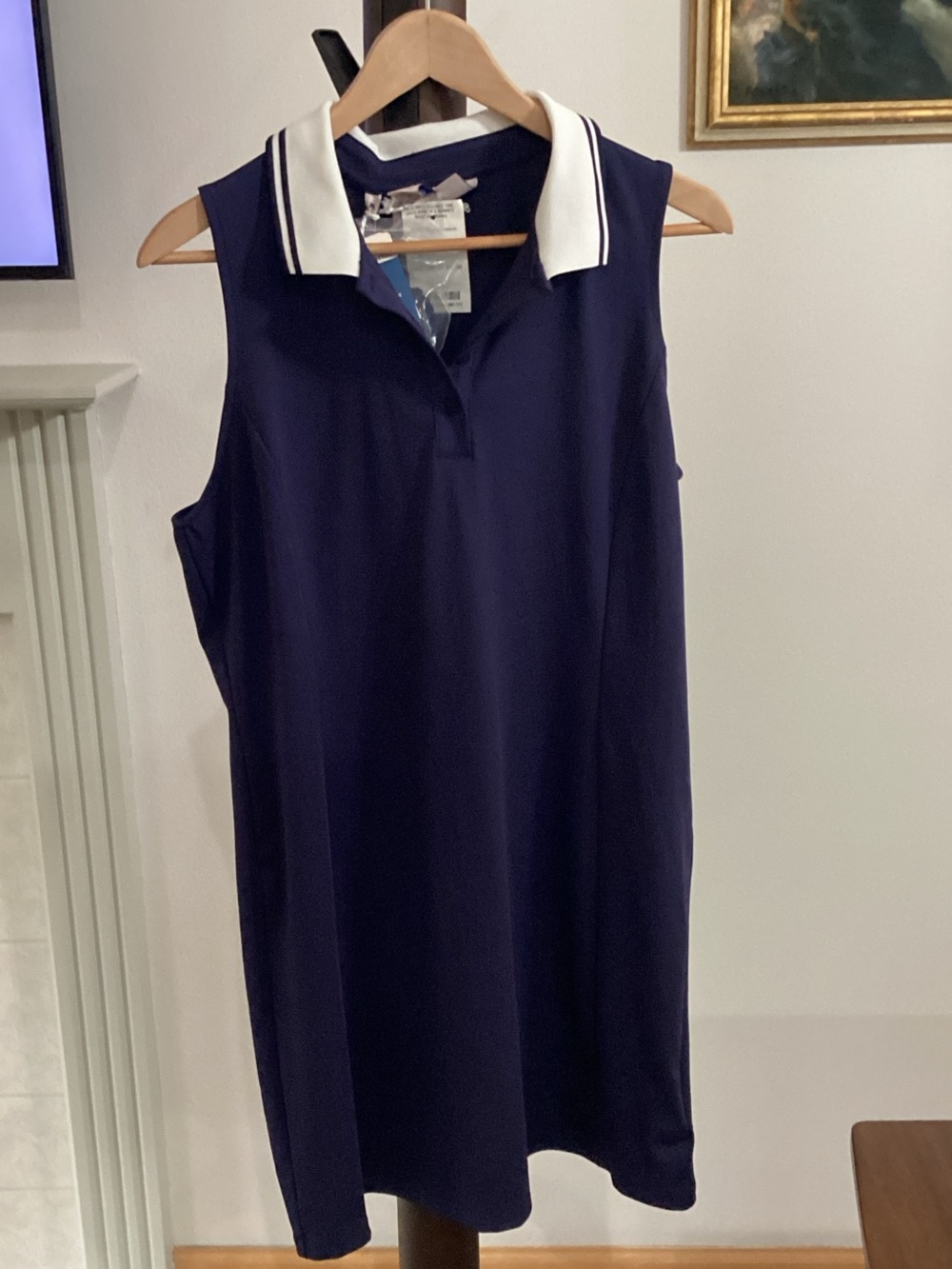 Sleeveless Navy Polo Dress with White Contrast Collar